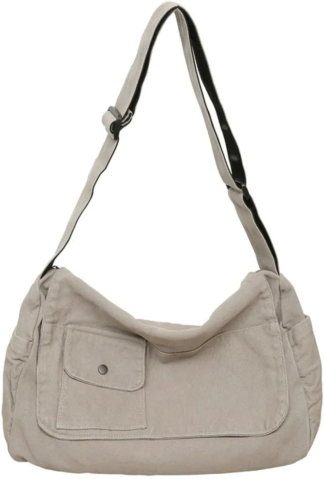 Canvas Messenger Bag for Women Men Canvas Crossbody Bag Handbag Vintage Satchel Bag Purse Shoulder Bag with Multiple Pockets