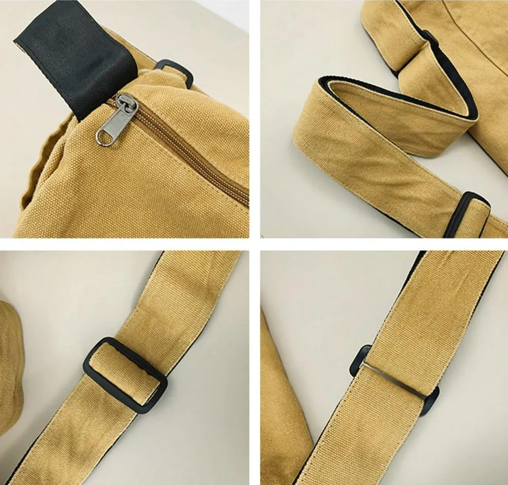 Canvas Messenger Bag for Women Men Canvas Crossbody Bag Handbag Vintage Satchel Bag Purse Shoulder Bag with Multiple Pockets