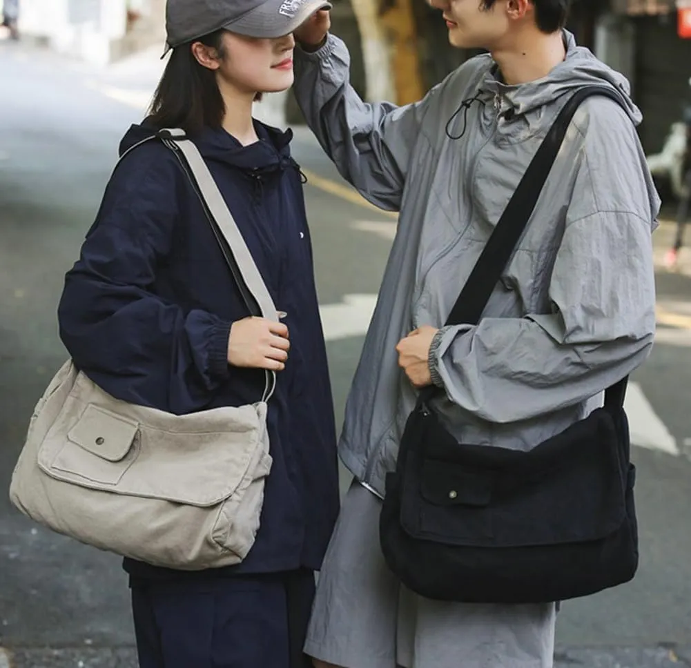 Canvas Messenger Bag for Women Men Canvas Crossbody Bag Handbag Vintage Satchel Bag Purse Shoulder Bag with Multiple Pockets