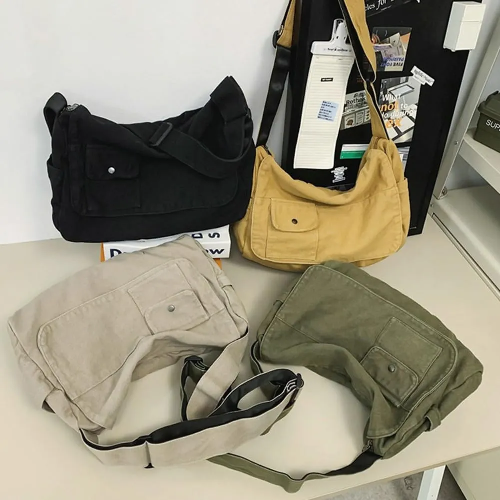 Canvas Messenger Bag for Women Men Canvas Crossbody Bag Handbag Vintage Satchel Bag Purse Shoulder Bag with Multiple Pockets