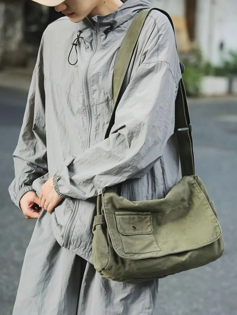 Canvas Messenger Bag for Women Men Canvas Crossbody Bag Handbag Vintage Satchel Bag Purse Shoulder Bag with Multiple Pockets