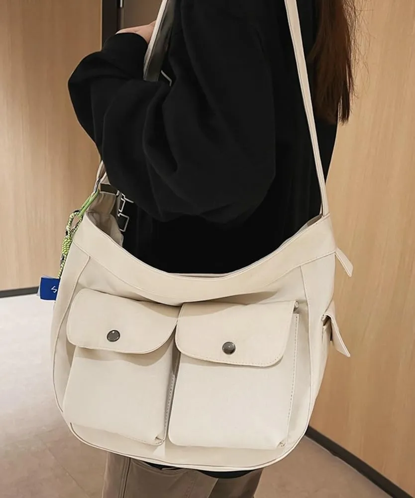 Canvas Messenger Bag for Women Men Canvas Crossbody Bag Handbag Vintage Satchel Bag Purse Shoulder Bag with Multiple Pockets