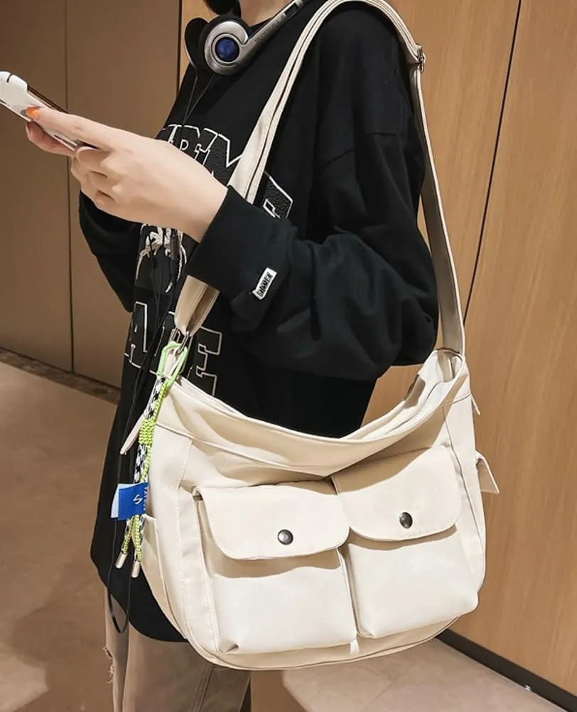 Canvas Messenger Bag for Women Men Canvas Crossbody Bag Handbag Vintage Satchel Bag Purse Shoulder Bag with Multiple Pockets