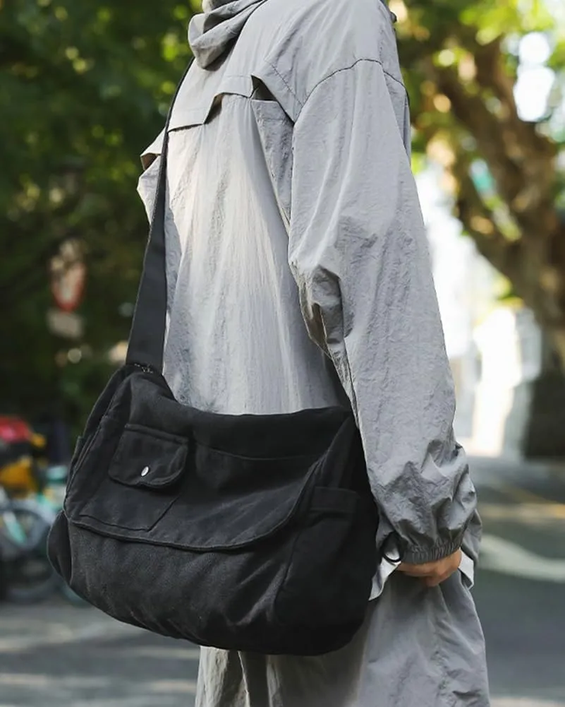 Canvas Messenger Bag for Women Men Canvas Crossbody Bag Handbag Vintage Satchel Bag Purse Shoulder Bag with Multiple Pockets