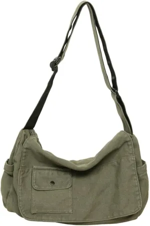 Canvas Messenger Bag for Women Men Canvas Crossbody Bag Handbag Vintage Satchel Bag Purse Shoulder Bag with Multiple Pockets