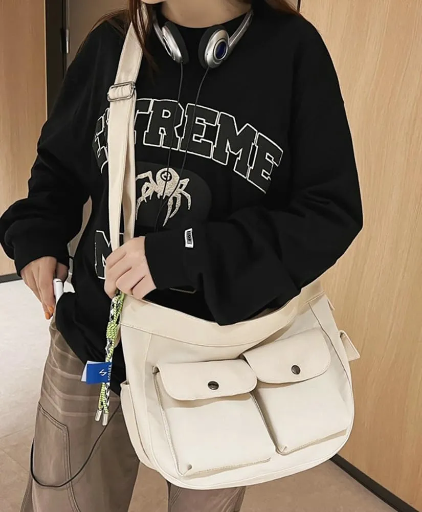 Canvas Messenger Bag for Women Men Canvas Crossbody Bag Handbag Vintage Satchel Bag Purse Shoulder Bag with Multiple Pockets