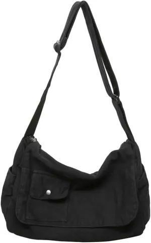 Canvas Messenger Bag for Women Men Canvas Crossbody Bag Handbag Vintage Satchel Bag Purse Shoulder Bag with Multiple Pockets