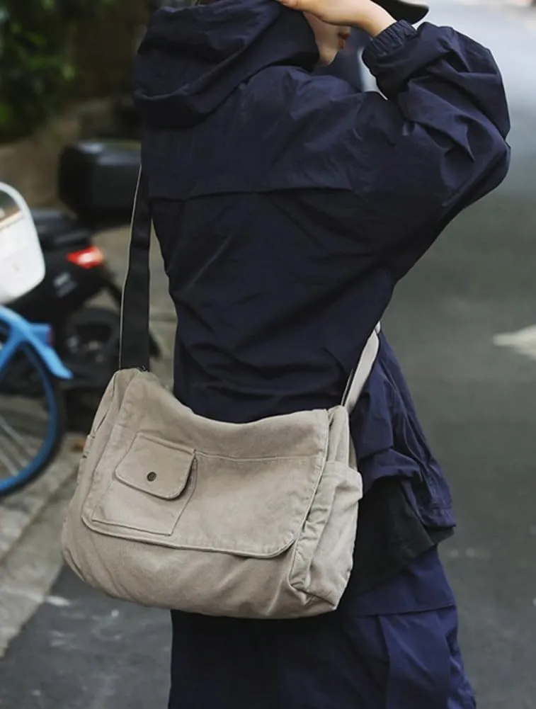 Canvas Messenger Bag for Women Men Canvas Crossbody Bag Handbag Vintage Satchel Bag Purse Shoulder Bag with Multiple Pockets