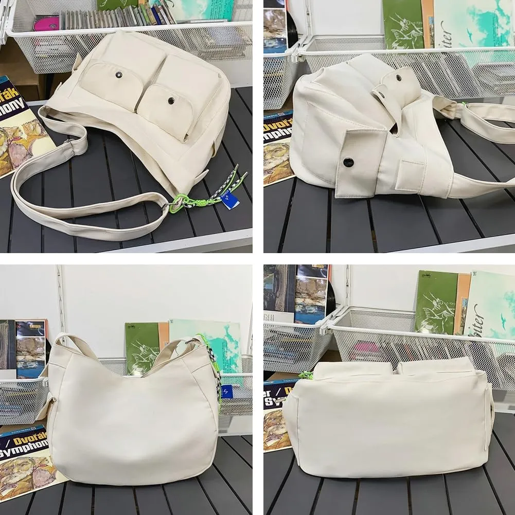 Canvas Messenger Bag for Women Men Canvas Crossbody Bag Handbag Vintage Satchel Bag Purse Shoulder Bag with Multiple Pockets