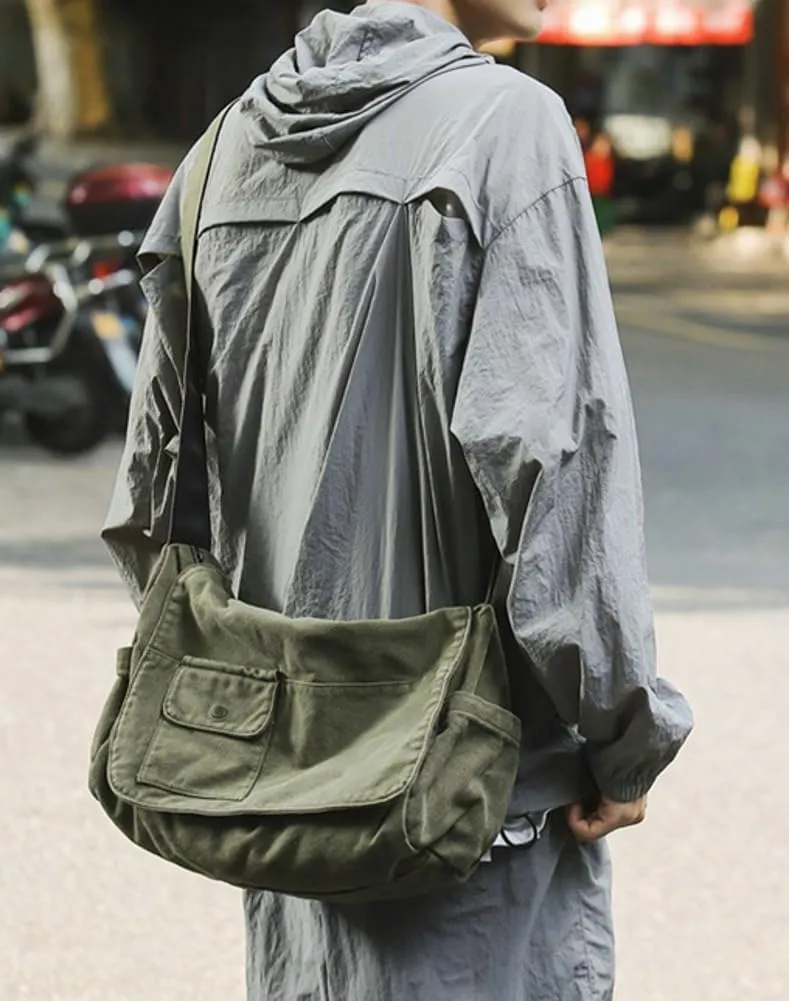Canvas Messenger Bag for Women Men Canvas Crossbody Bag Handbag Vintage Satchel Bag Purse Shoulder Bag with Multiple Pockets
