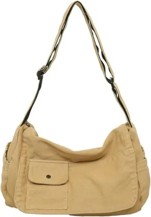 Canvas Messenger Bag for Women Men Canvas Crossbody Bag Handbag Vintage Satchel Bag Purse Shoulder Bag with Multiple Pockets
