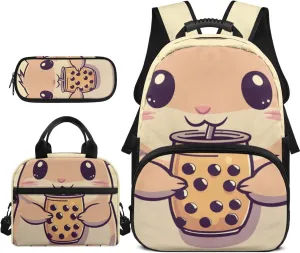 Capybara Backpack for Girls 8-12 Years School Bag with Insulated Lunch Bag 17 Inch Spacious Bookbag with Water Bottle Holder 4th Grade Travel Rucksack