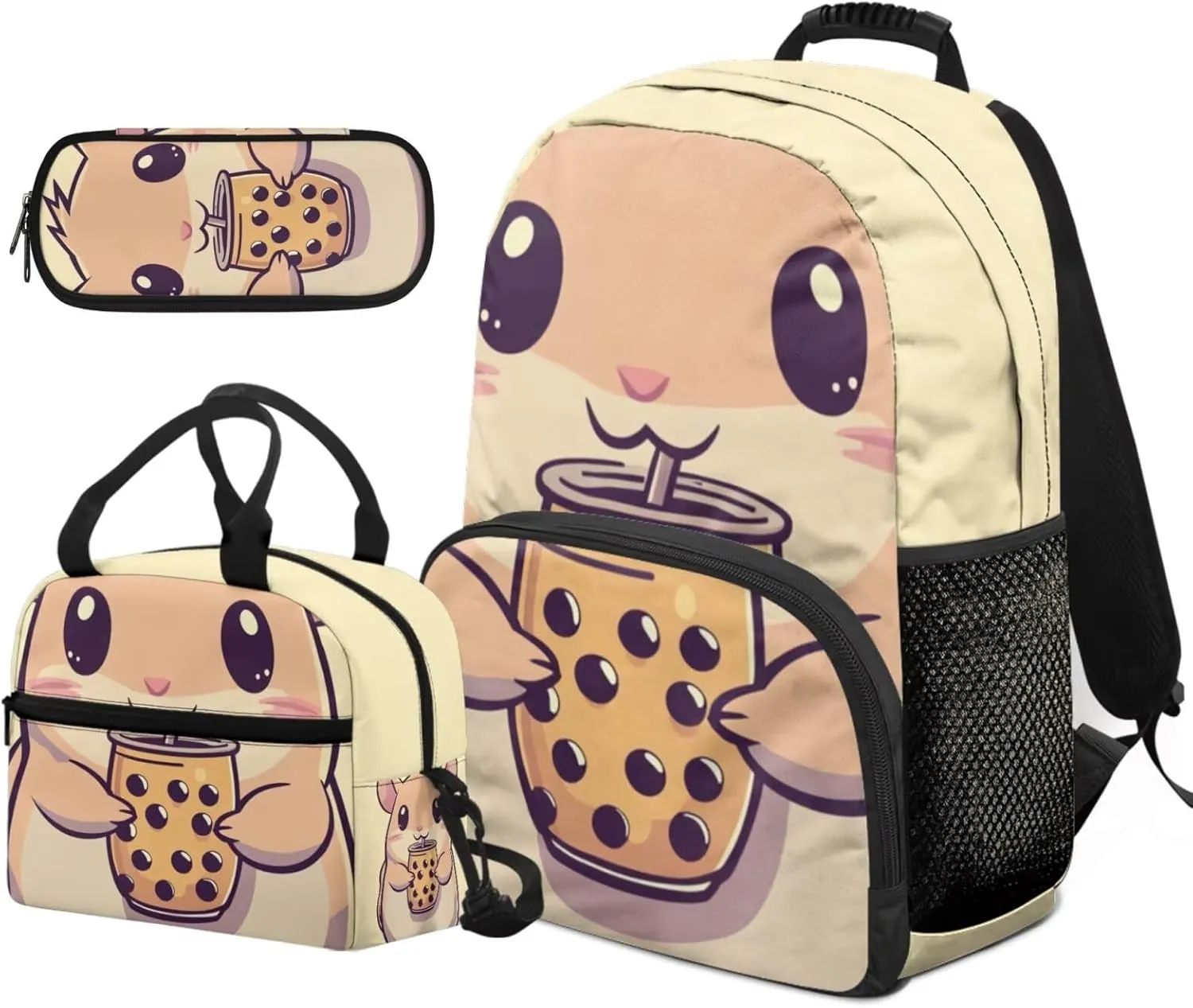 Capybara Backpack for Girls 8-12 Years School Bag with Insulated Lunch Bag 17 Inch Spacious Bookbag with Water Bottle Holder 4th Grade Travel Rucksack