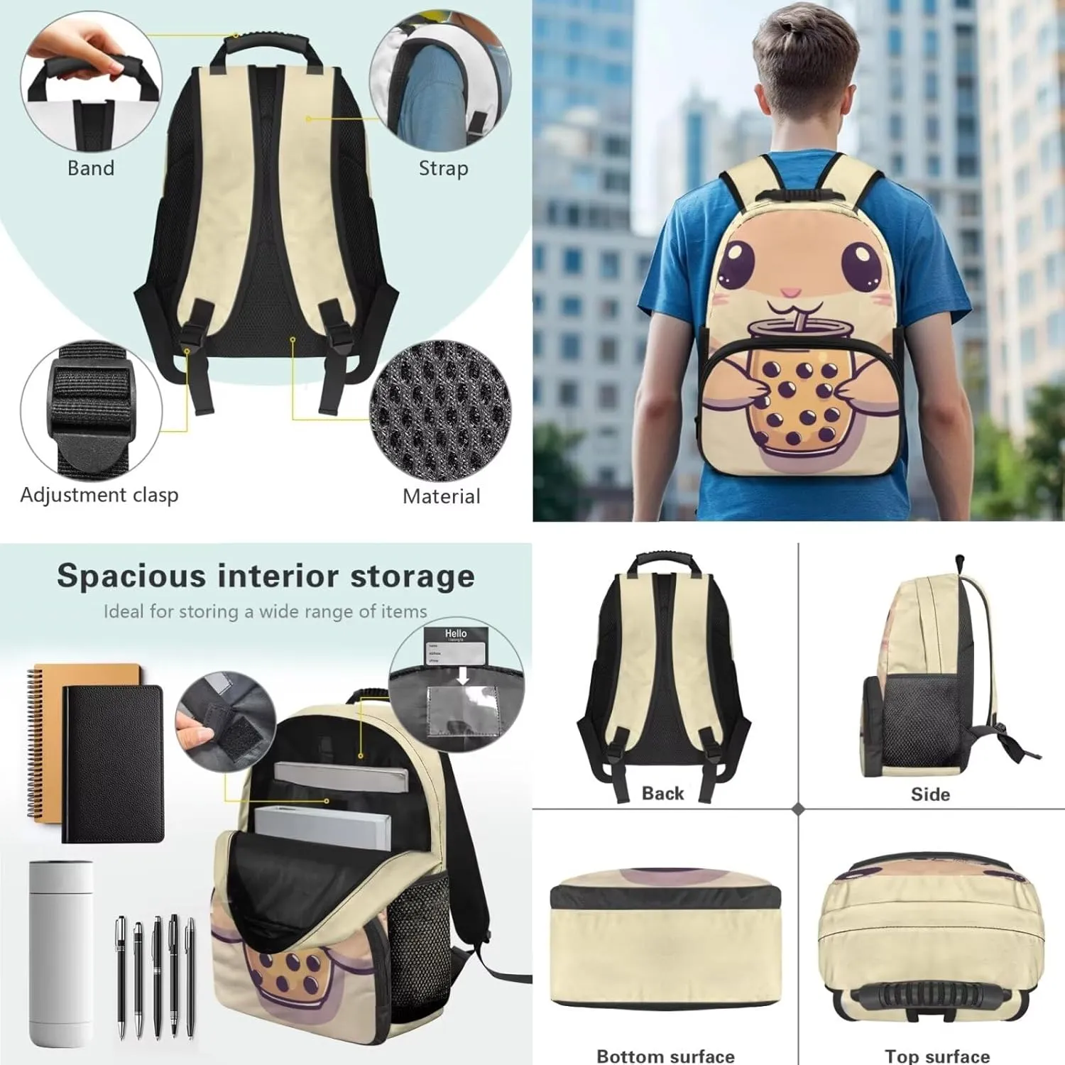 Capybara Backpack for Girls 8-12 Years School Bag with Insulated Lunch Bag 17 Inch Spacious Bookbag with Water Bottle Holder 4th Grade Travel Rucksack