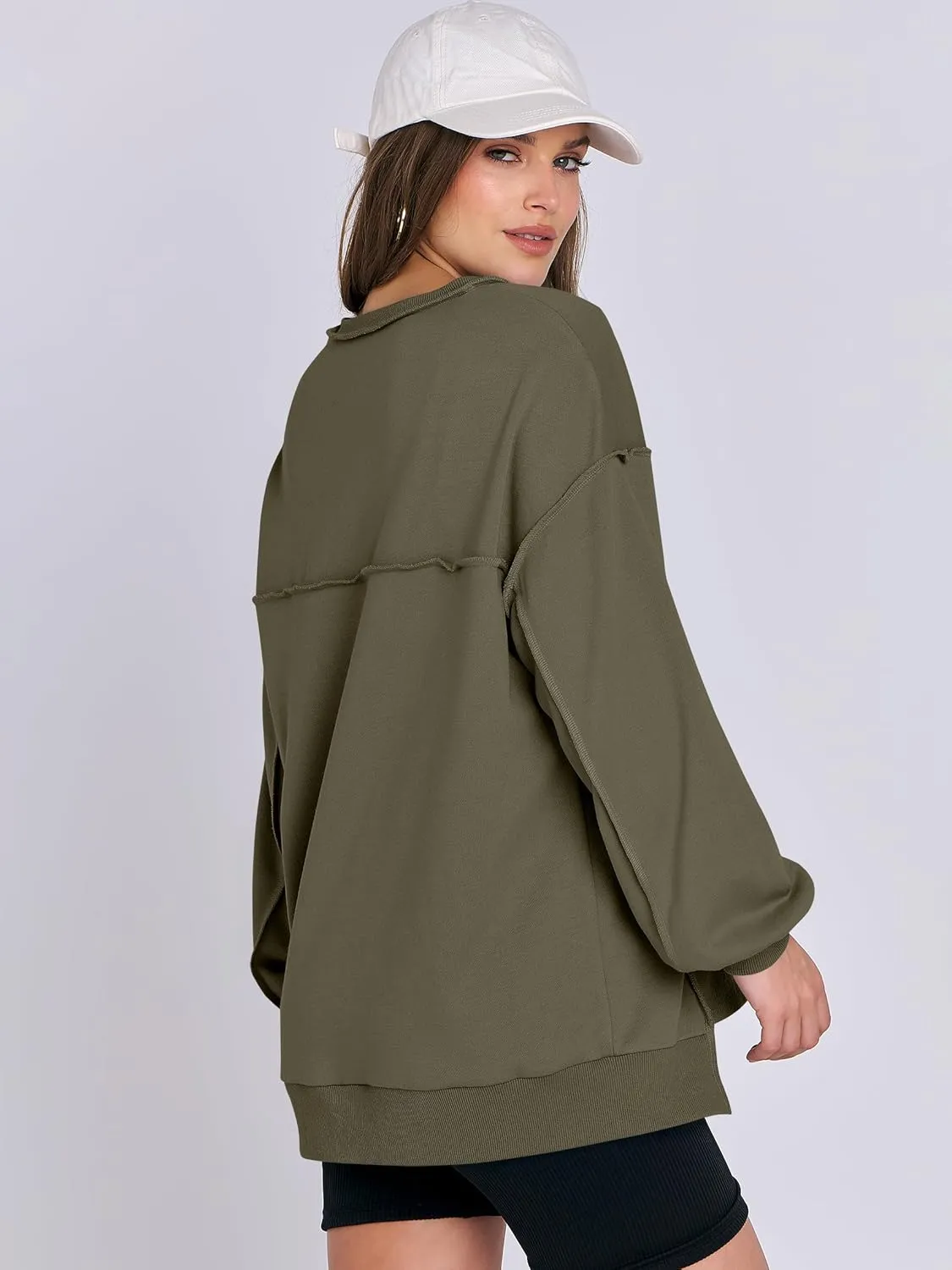 Caracilia Women's Oversized Sweatshirts Long Sleeve Henley Button Down Pullover Hoodies Tunic Tops 2025 Trendy Fall Clothes