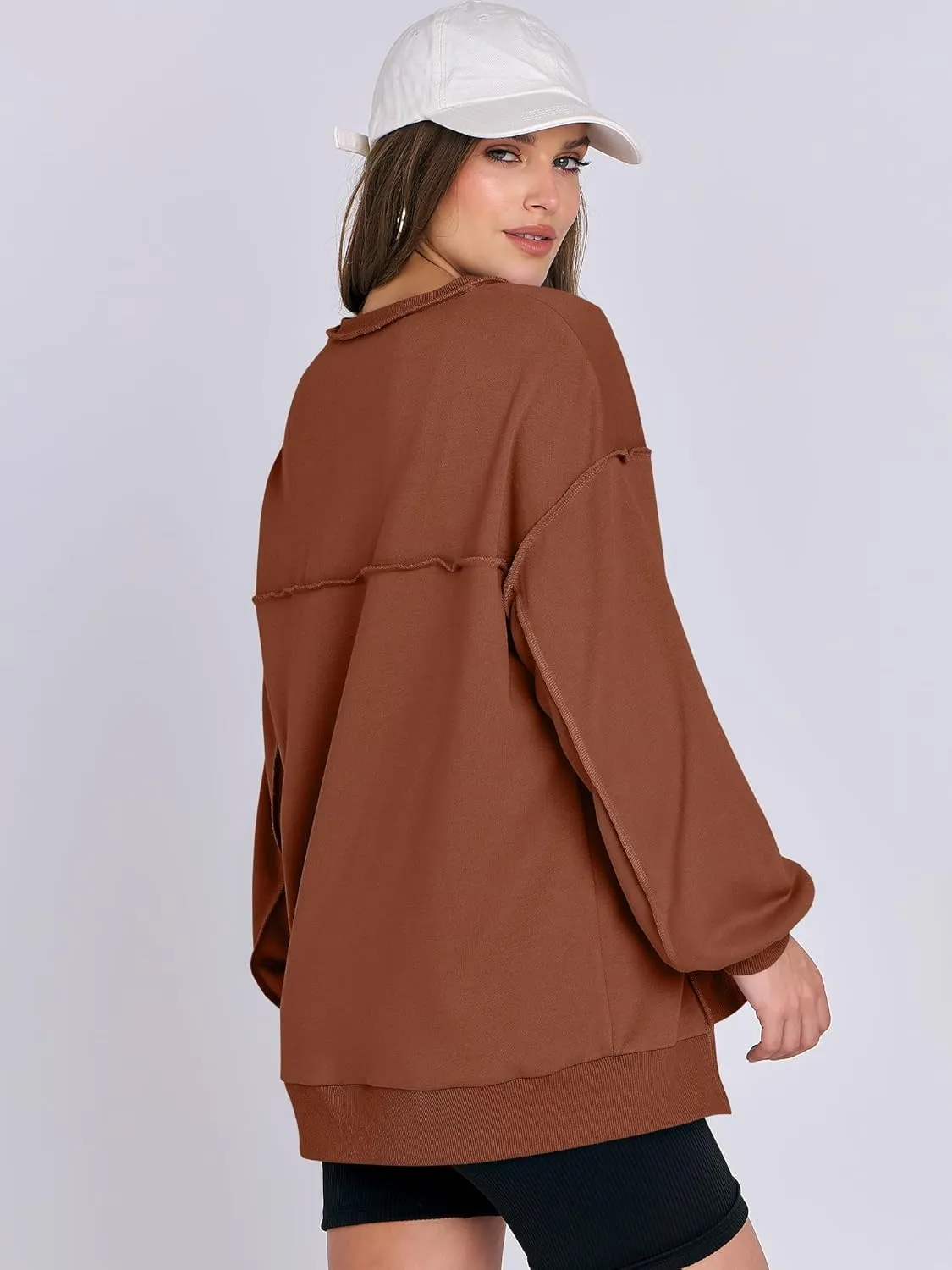 Caracilia Women's Oversized Sweatshirts Long Sleeve Henley Button Down Pullover Hoodies Tunic Tops 2025 Trendy Fall Clothes