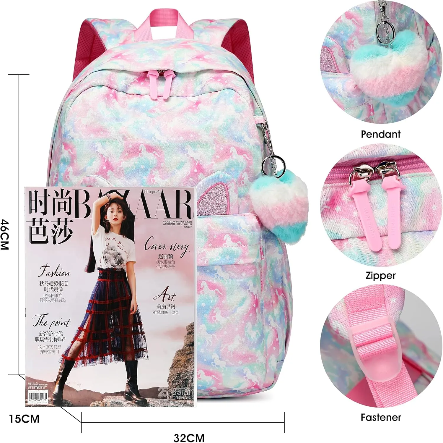CaranY Kids Backpack for School-Lightweight Waterproof Large 30L Capacity Backpack with Gift Packaging Spacious Classic Design for Girls Ages 6-18(Pink & Green)