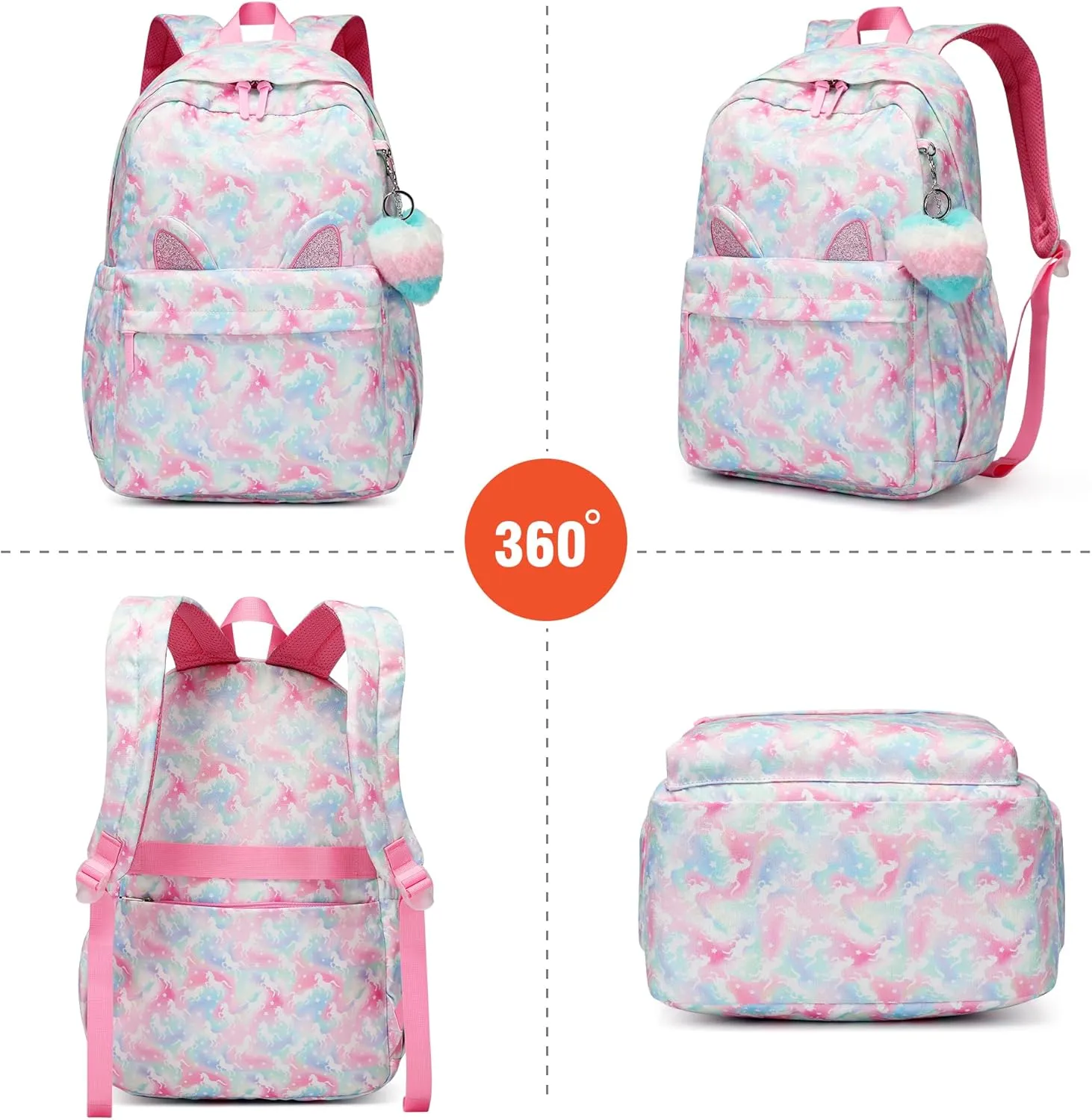 CaranY Kids Backpack for School-Lightweight Waterproof Large 30L Capacity Backpack with Gift Packaging Spacious Classic Design for Girls Ages 6-18(Pink & Green)
