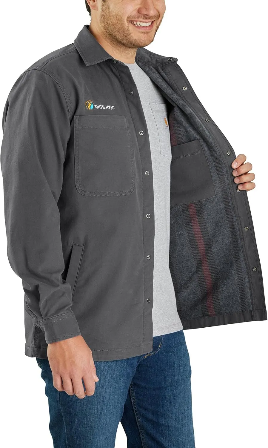 Carhartt Men's Rugged Flex Relaxed Fit Canvas Fleece-Lined Snap-Front Shirt Jac