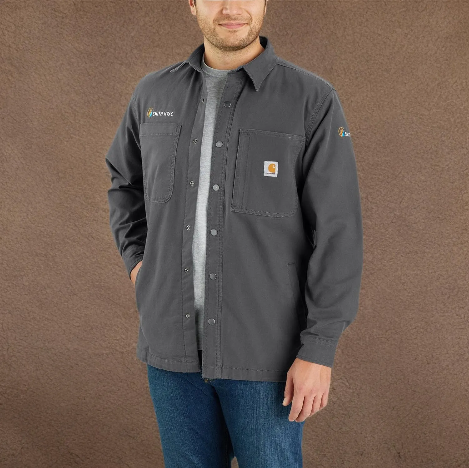 Carhartt Men's Rugged Flex Relaxed Fit Canvas Fleece-Lined Snap-Front Shirt Jac