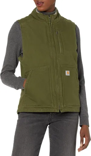 Carhartt Women's Relaxed Fit Washed Duck Sherpa-Lined Mock-Neck Vest