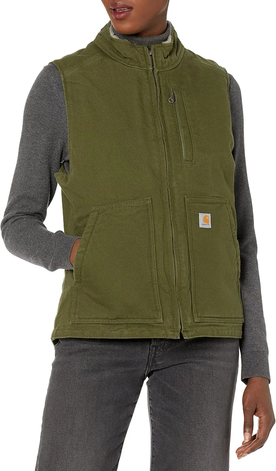 Carhartt Women's Relaxed Fit Washed Duck Sherpa-Lined Mock-Neck Vest