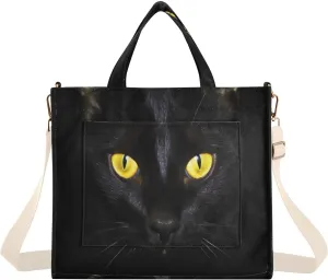 Cat Yellow Eyes Corduroy Tote Bag for Women Hobo Crossbody Bag Purse Stylish Shoulder Handbag Messenger Bags, S