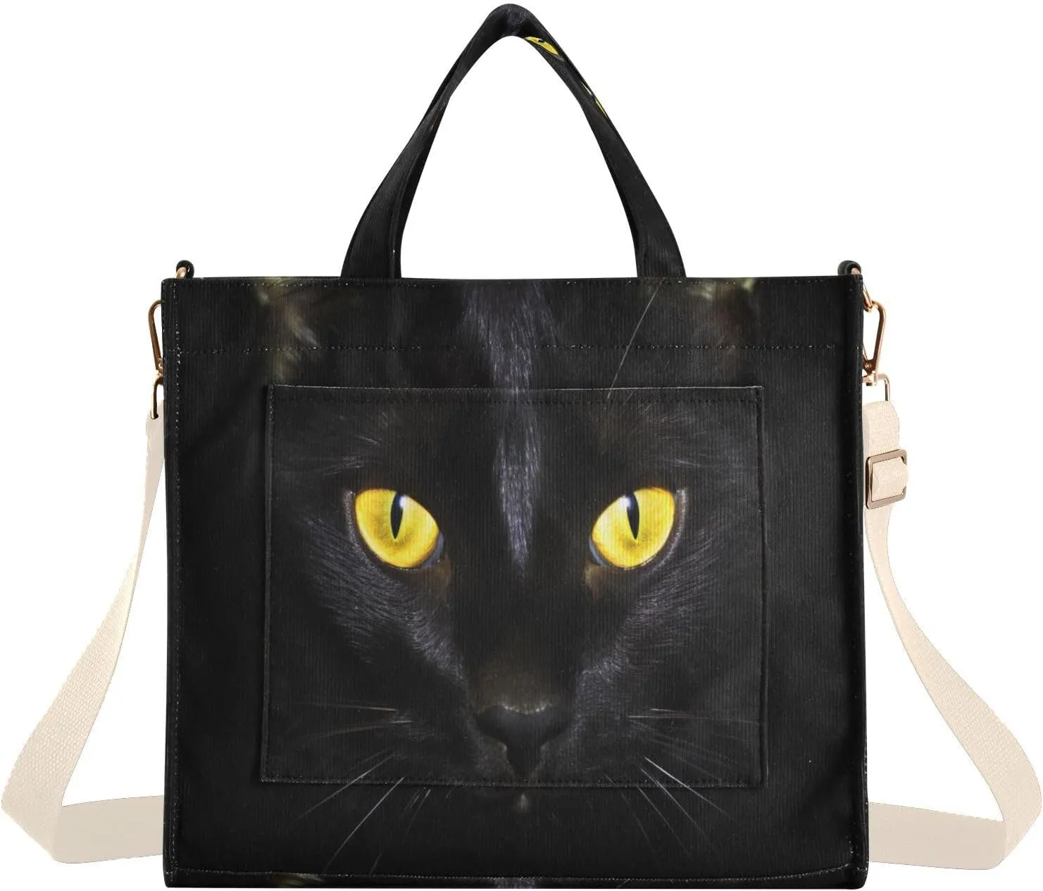 Cat Yellow Eyes Corduroy Tote Bag for Women Hobo Crossbody Bag Purse Stylish Shoulder Handbag Messenger Bags, S
