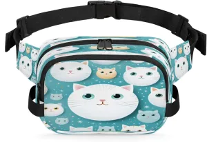 Cats Stars Pattern Waterproof Unisex Square Fanny Pack, Adjustable Waist Bag with Pockets, Sturdy Lightweight Crossbody Bag for Travel, Running, Hiking (9x6.1x2.5 Inches)