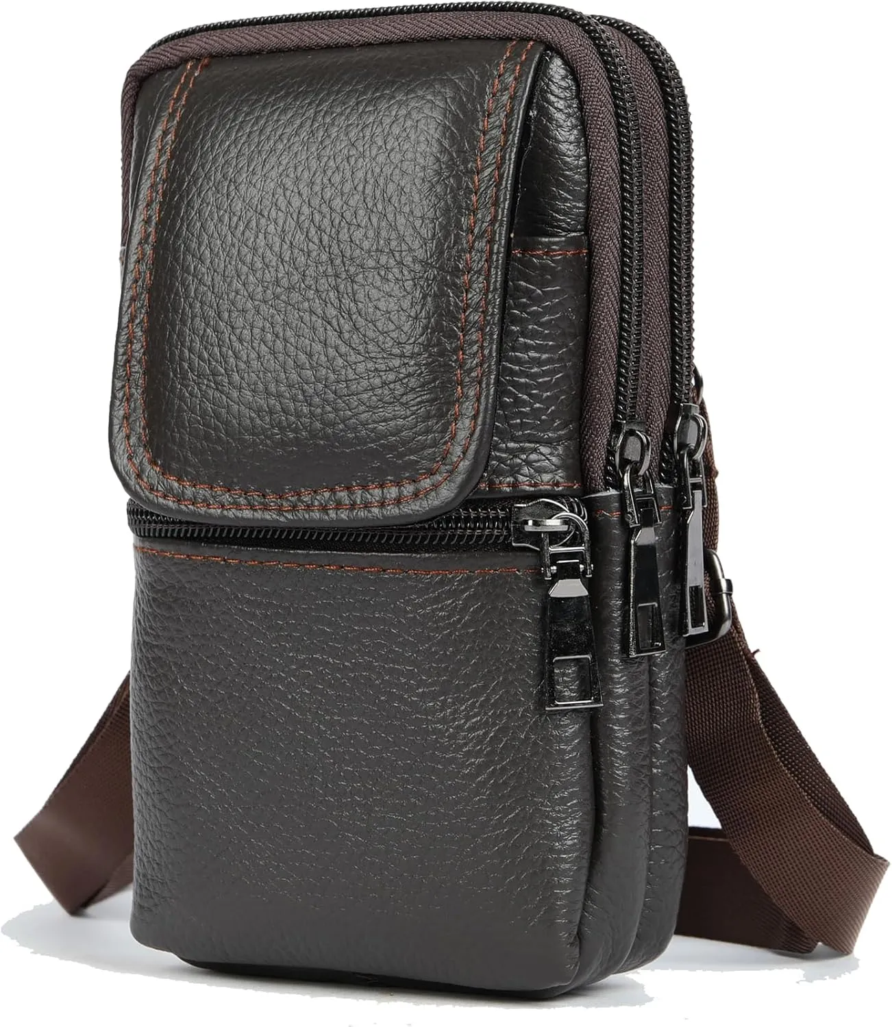 Cell Phone Belt Waist Holster Mens, Smartphone Shoulder Pouch Leather, Sport Travel Cellphone Fanny Pack Messenger Bags Smartphone Waist Pocket with Belt Loop Belt Purse with Carabiner Side Bags