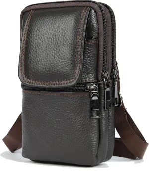 Cell Phone Belt Waist Holster Mens, Smartphone Shoulder Pouch Leather, Sport Travel Cellphone Fanny Pack Messenger Bags Smartphone Waist Pocket with Belt Loop Belt Purse with Carabiner Side Bags