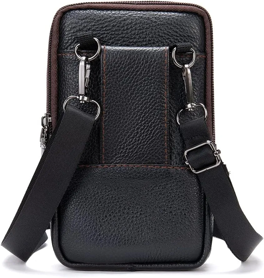 Cell Phone Belt Waist Holster Mens, Smartphone Shoulder Pouch Leather, Sport Travel Cellphone Fanny Pack Messenger Bags Smartphone Waist Pocket with Belt Loop Belt Purse with Carabiner Side Bags