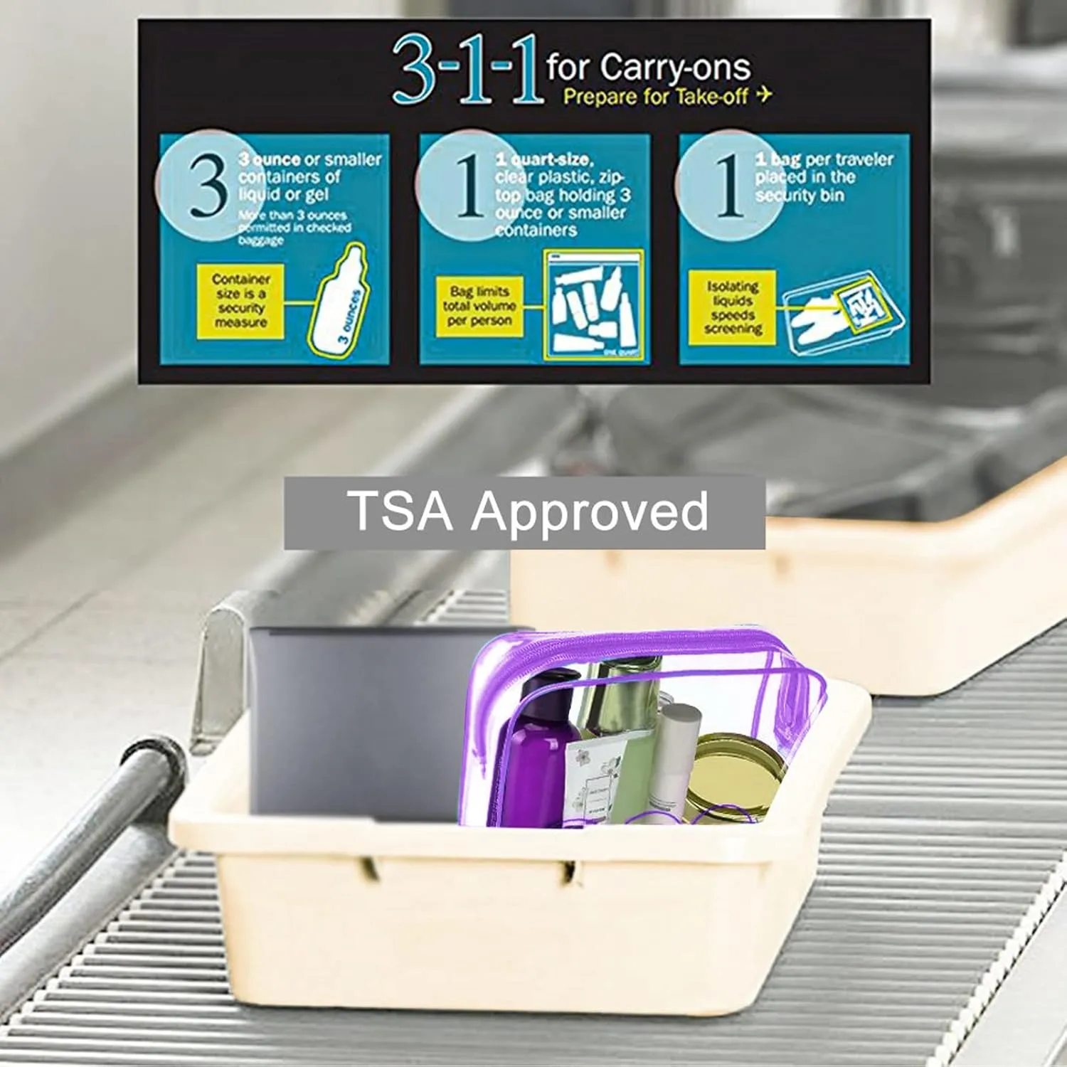 CGBE TSA Approved Toiletry Bag With Handle, Clear Toiletry Bag Quart Size Travel Bags For Toiletries Carry On Cosmetic Makeup Pouch For Men (purple)