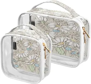 Chamomiles Daisies 2 Pieces Clear Makeup Cosmetic Bags for Traveling Vacation Organizing, Toiletry Bags for Women Men, PVC Waterproof Travel Organizer