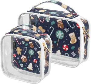Christmas-gingerbread 2 Pieces Clear Makeup Cosmetic Bags for Traveling Vacation Organizing, Toiletry Bags for Women Men, PVC Waterproof Travel Organizer