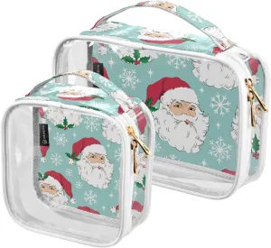 Christmas-vintage-santa-claus 2 Pieces Clear Makeup Cosmetic Bags for Traveling Vacation Organizing, Toiletry Bags for Women Men, PVC Waterproof Travel Organizer