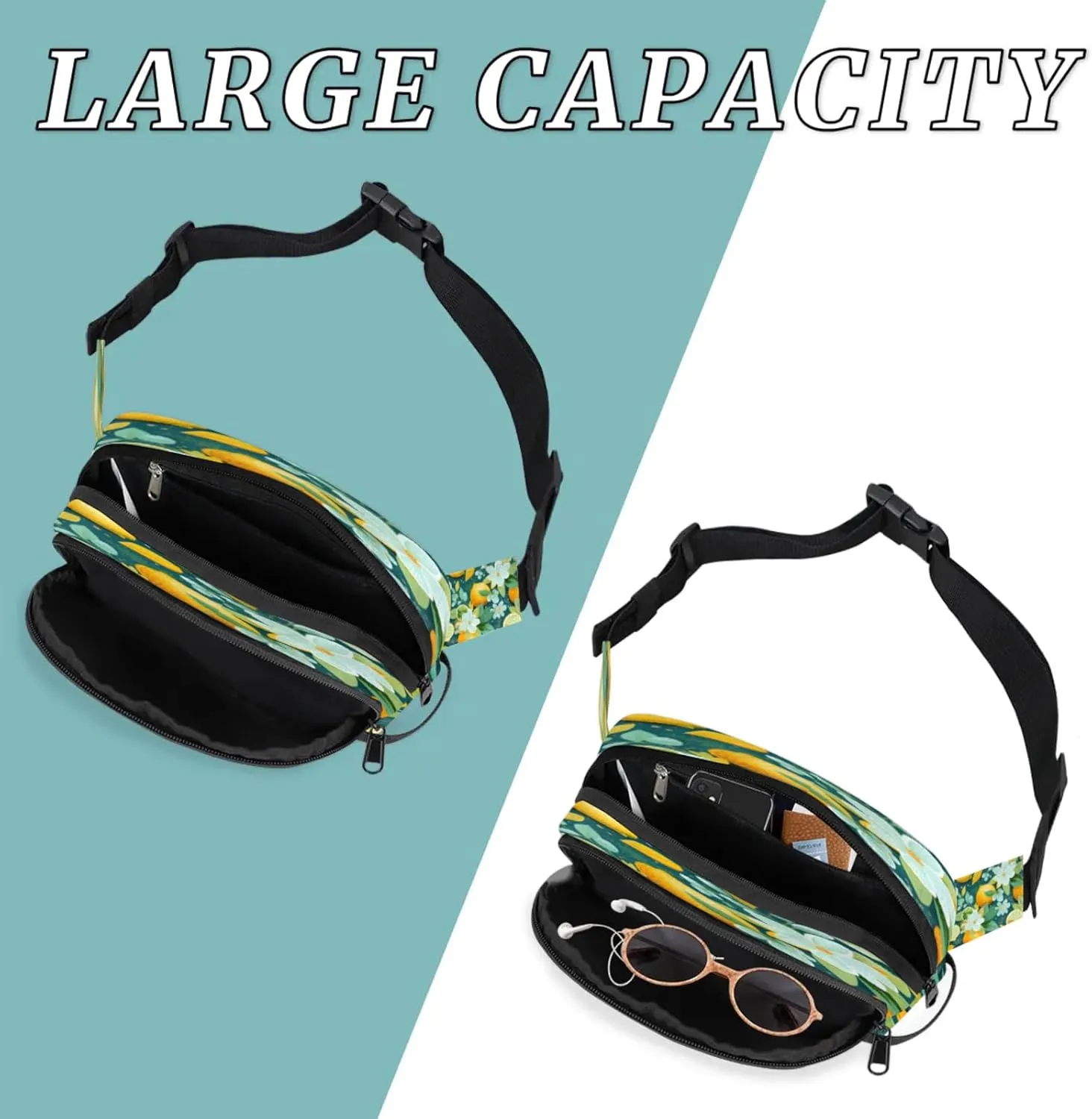 Citrus Bliss Waterproof Unisex Square Fanny Pack, Adjustable Waist Bag with Pockets, Sturdy Lightweight Crossbody Bag for Travel, Running, Hiking (9x6.1x2.5 Inches)