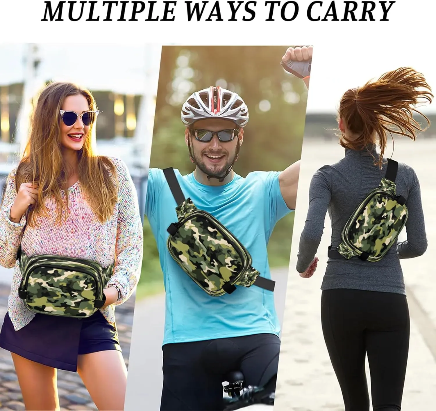 Classic Camouflage Waterproof Unisex Square Fanny Pack, Adjustable Waist Bag with Pockets, Sturdy Lightweight Crossbody Bag for Travel, Running, Hiking (9x6.1x2.5 Inches)