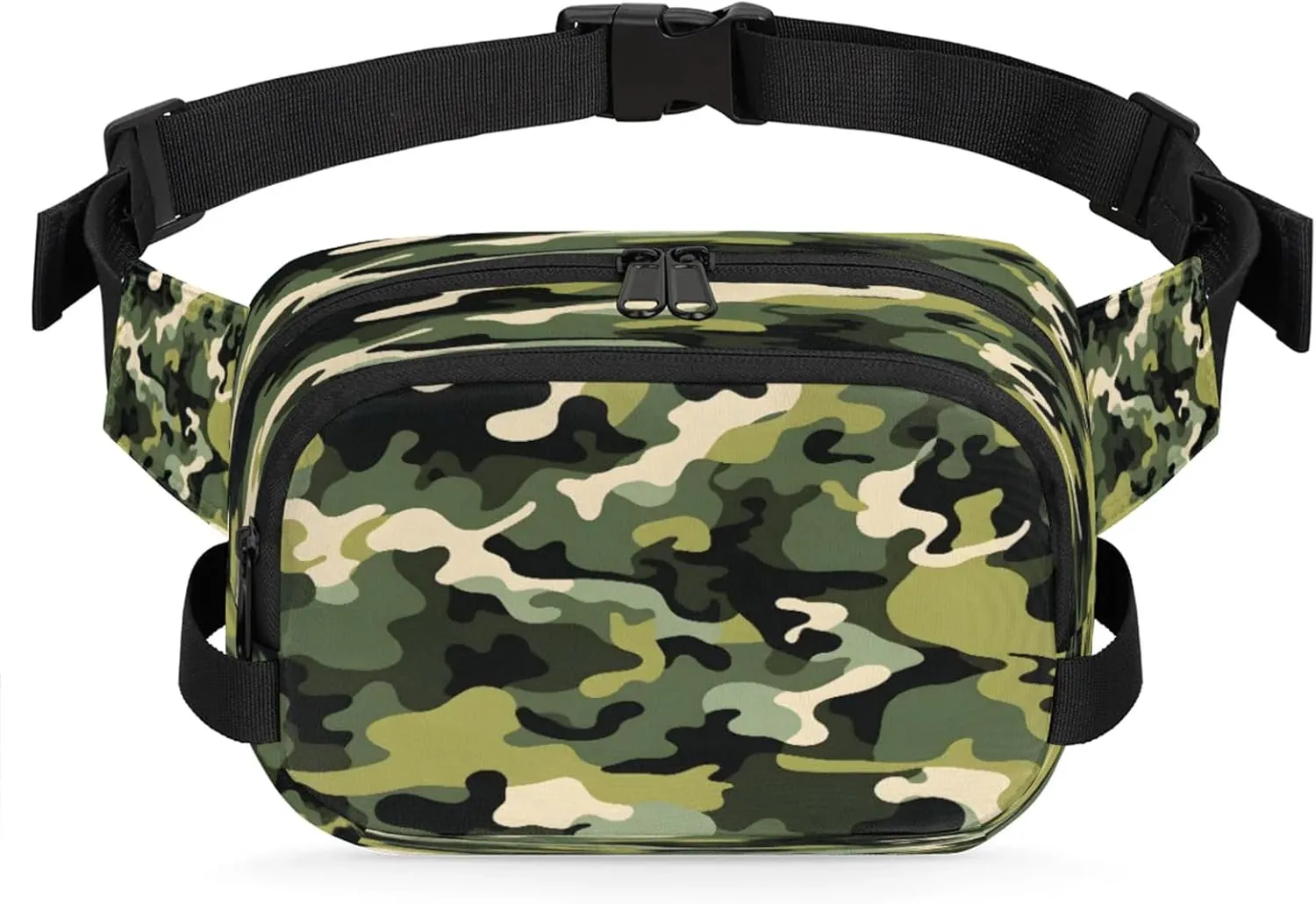 Classic Camouflage Waterproof Unisex Square Fanny Pack, Adjustable Waist Bag with Pockets, Sturdy Lightweight Crossbody Bag for Travel, Running, Hiking (9x6.1x2.5 Inches)