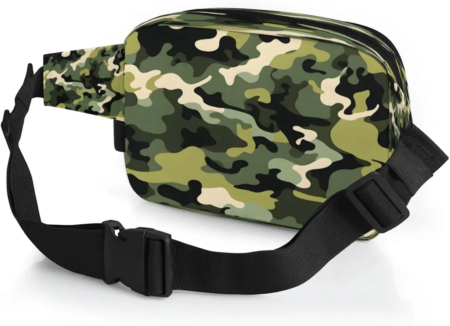 Classic Camouflage Waterproof Unisex Square Fanny Pack, Adjustable Waist Bag with Pockets, Sturdy Lightweight Crossbody Bag for Travel, Running, Hiking (9x6.1x2.5 Inches)