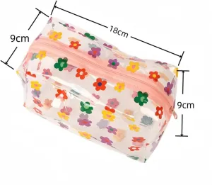 Clear Colorful Flower Makeup Bags Transparent Floral Cosmetic Bag Travel Wash Bag Waterproof Toiletry Storage Pouch for Women Girls