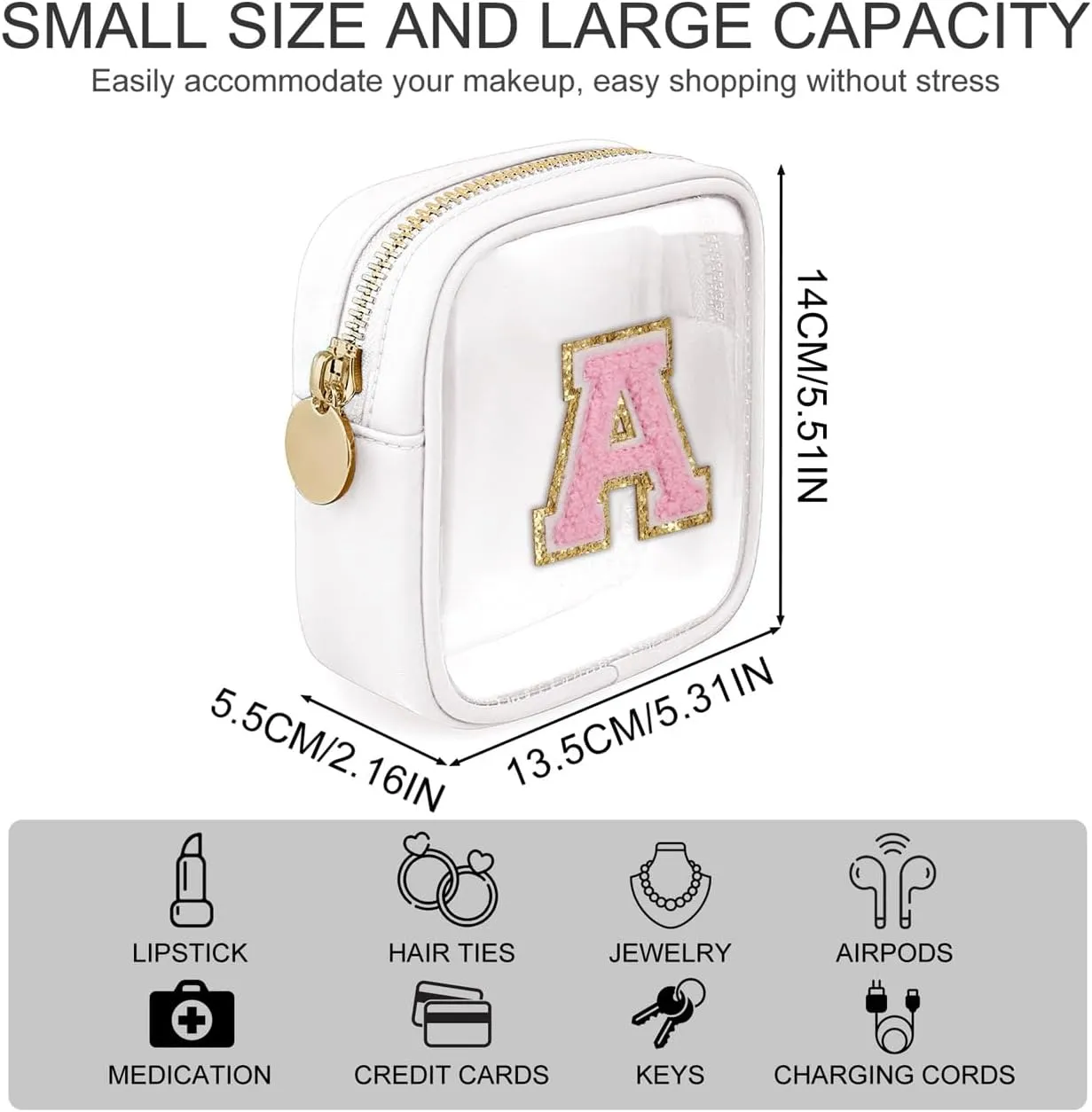 Clear Makeup Bag Mini Cosmetic Bag Women Clear Pouch Zipper Cute Pouches Make Up Travel Toiletry Purse Organizer Bags (White, T)