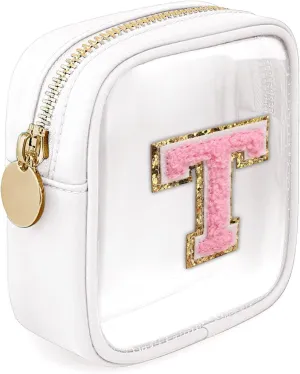 Clear Makeup Bag Mini Cosmetic Bag Women Clear Pouch Zipper Cute Pouches Make Up Travel Toiletry Purse Organizer Bags (White, T)