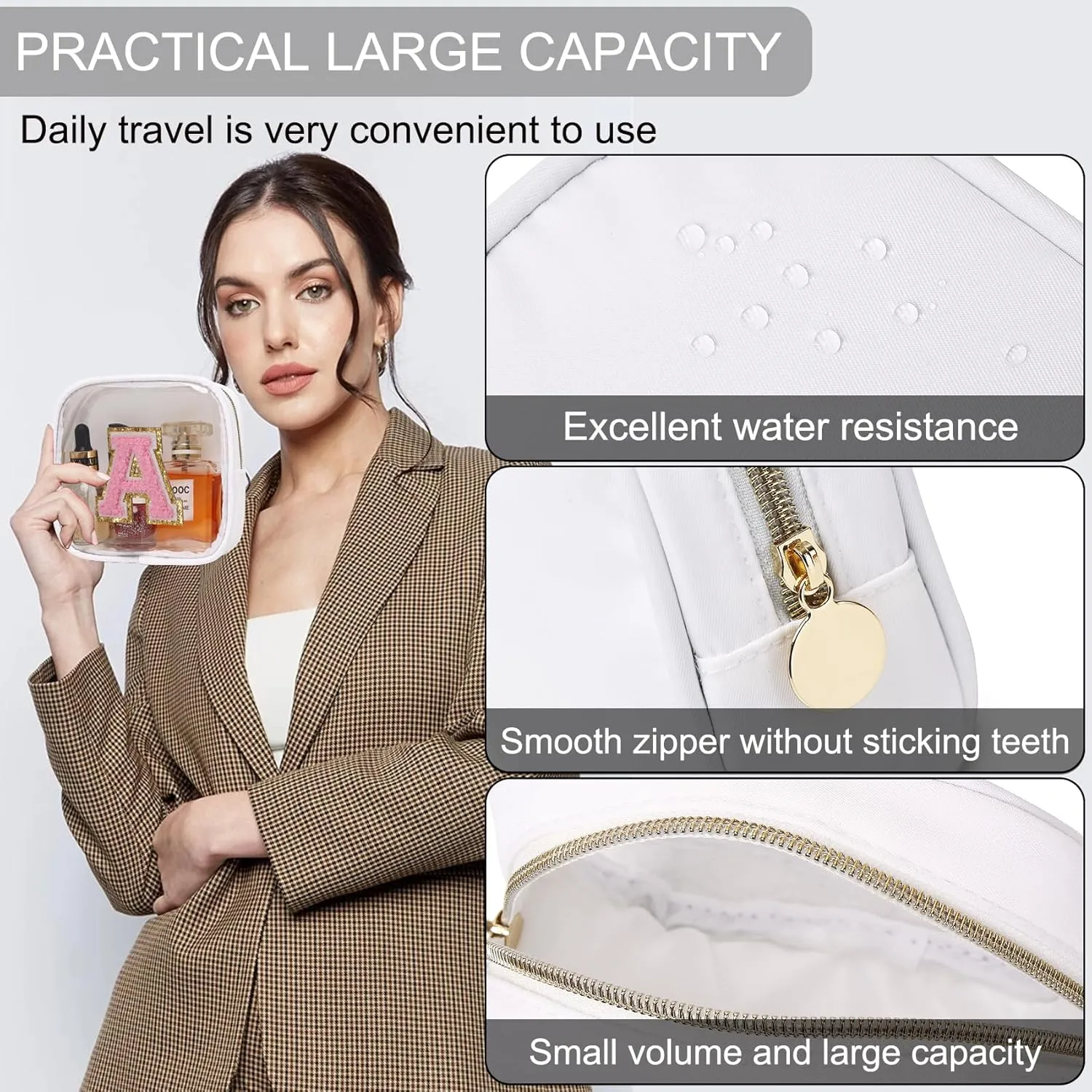 Clear Makeup Bag Mini Cosmetic Bag Women Clear Pouch Zipper Cute Pouches Make Up Travel Toiletry Purse Organizer Bags (White, T)
