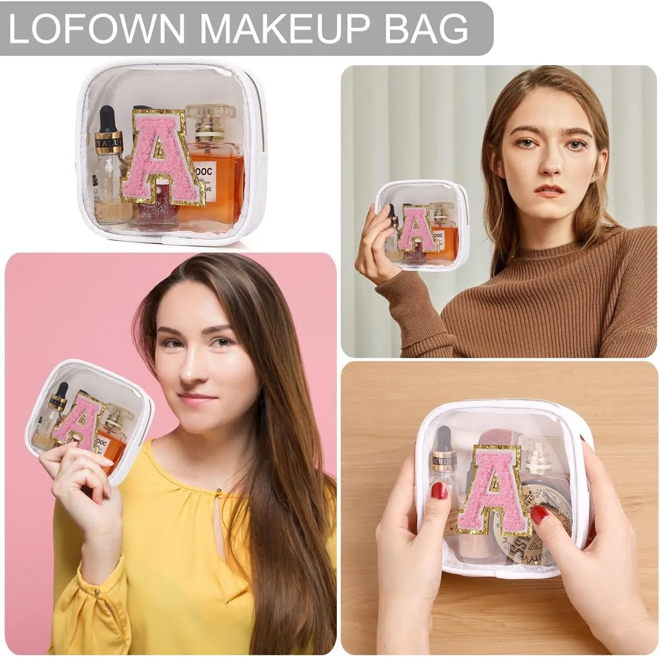 Clear Makeup Bag Mini Cosmetic Bag Women Clear Pouch Zipper Cute Pouches Make Up Travel Toiletry Purse Organizer Bags (White, T)