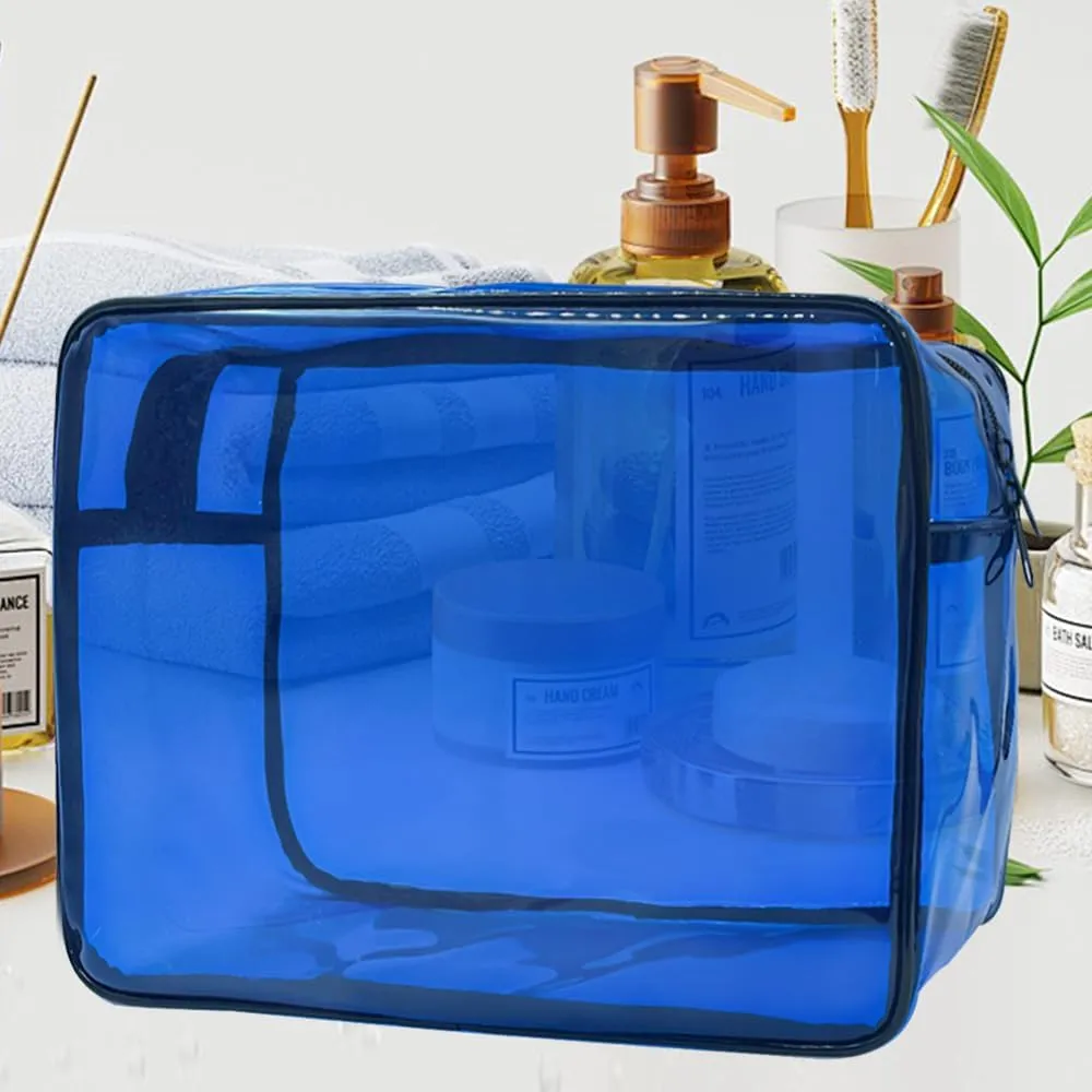 Clear Toiletry Bag, PVC Makeup Bag for Women, Spacious Clear Cosmetic & Toiletry PouchLarge Transparent Makeup Pouch for Travel (Blue)