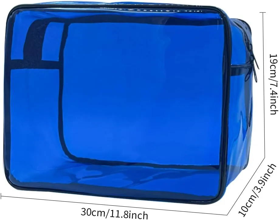 Clear Toiletry Bag, PVC Makeup Bag for Women, Spacious Clear Cosmetic & Toiletry PouchLarge Transparent Makeup Pouch for Travel (Blue)
