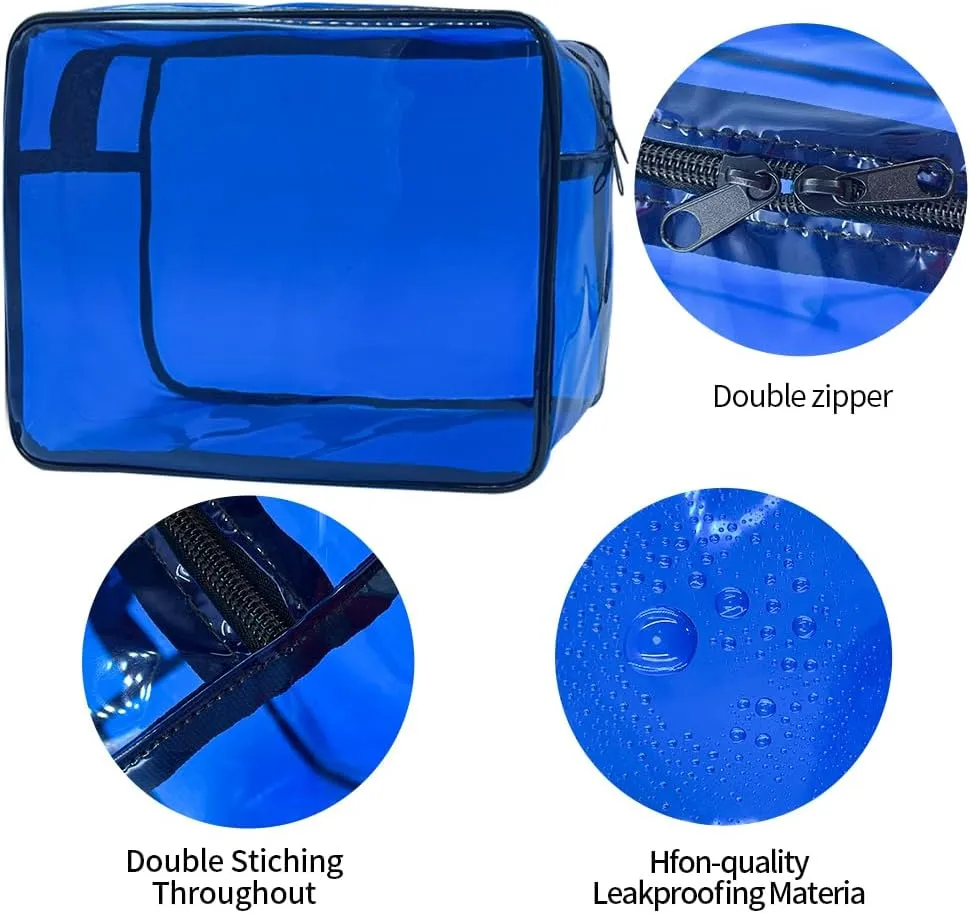 Clear Toiletry Bag, PVC Makeup Bag for Women, Spacious Clear Cosmetic & Toiletry PouchLarge Transparent Makeup Pouch for Travel (Blue)