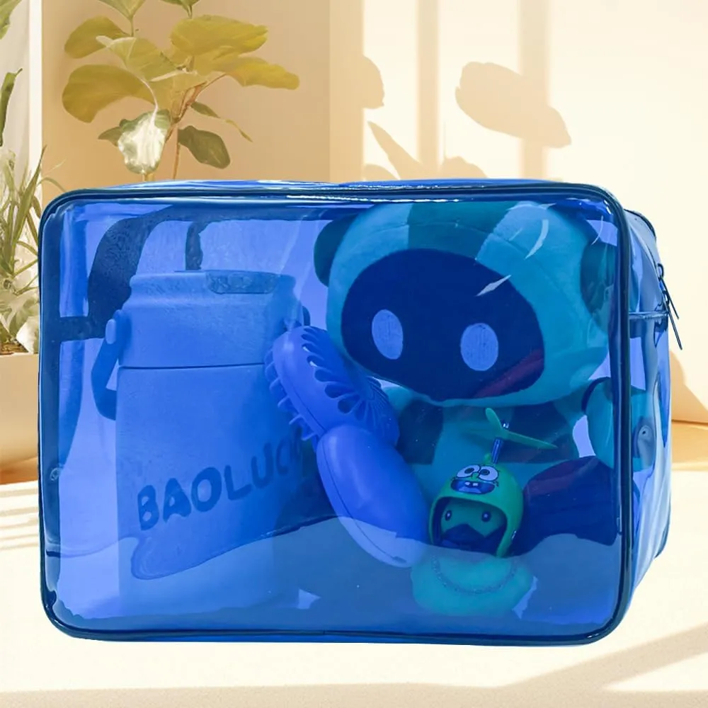 Clear Toiletry Bag, PVC Makeup Bag for Women, Spacious Clear Cosmetic & Toiletry PouchLarge Transparent Makeup Pouch for Travel (Blue)