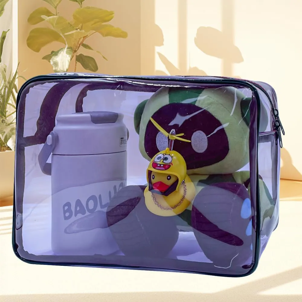 Clear Toiletry Bag, PVC Makeup Bag for Women, Spacious Clear Cosmetic & Toiletry PouchLarge Transparent Makeup Pouch for Travel (Purple)